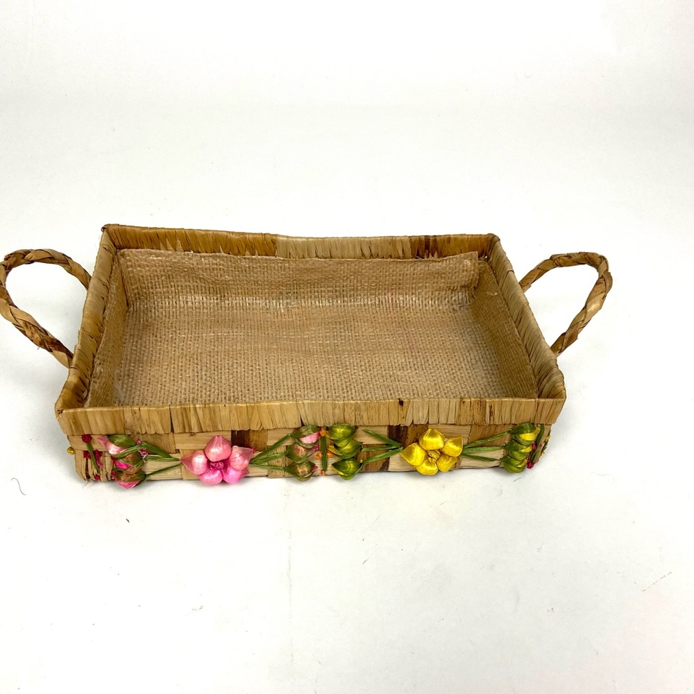 Vintage Woven Floral Basket